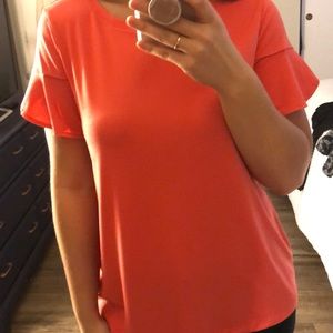 Coral flutter sleeve top